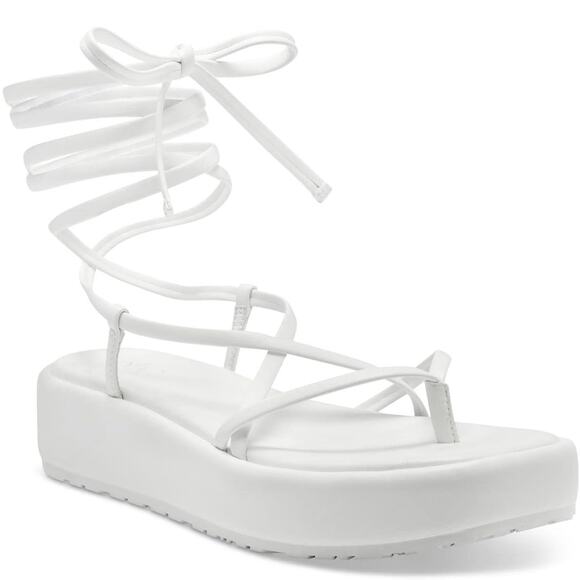 INC INTL Concepts Women Rexile Ankle Wrap Platform Sandals Size US 7.5M White - Picture 1 of 5